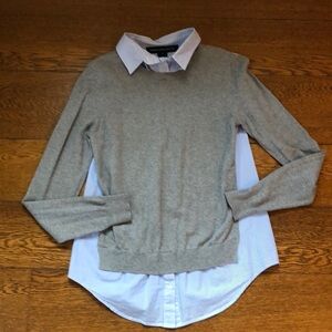 French Connection Mixed Media Preppy Pullover Collared Sweater S